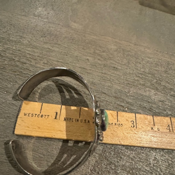 Old Navajo Fred Harvey Era Green Turquoise Chief Head Cuff Bracelet Sterling - Picture 6 of 6